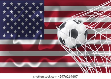 USA Flag with football goal nets. America flag wave effect. United State football team with editable EPS file.