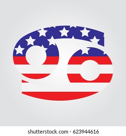 USA flag in form of Cancer zodiac sign. Patriotic USA. Vector EPS 10