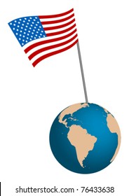 USA Flag with globe on white background