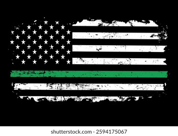 USA flag with a green line for border patrol,park rangers,and federal agents	