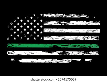 USA flag with a green line for border patrol,park rangers,and federal agents	