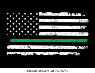 USA flag with a green line for border patrol,park rangers,and federal agents	