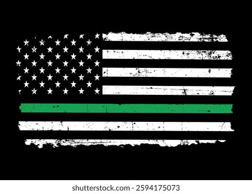 USA flag with a green line for border patrol,park rangers,and federal agents	