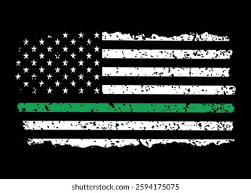 USA flag with a green line for border patrol,park rangers,and federal agents	