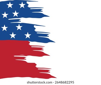USA flag grunge background design. Hand drawn, brush stroke painted overly frame for American patriot event like fourth of July, memorial day. Transparent PNG and vector illustration.
