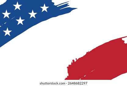 USA flag grunge background design. Hand drawn, brush stroke painted overly frame for American patriot event like fourth of July, memorial day. Transparent PNG and vector illustration.