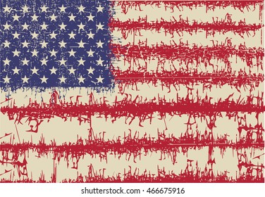 USA flag in grunge, retro style