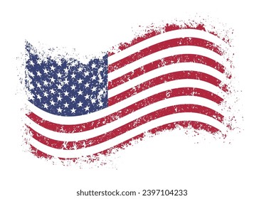 USA flag grunge sticker colorful with American national flag in wavy shape for 4th july holiday advertising design vector illustration