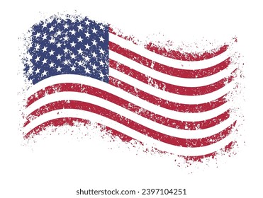 USA flag grunge sticker colorful with United States patriotic banner in vintage style with damaged edges vector illustration