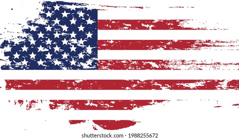 USA flag in grunge style. Brush stroke USA flag.Old dirty American flag. American Symbol. Raster illustration