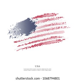 USA flag with halftone effect, grunge texture. Isolated on white background. Vector illustration.