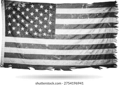 usa flag halftone risograph american patriotic symbol grunge retro offset print screentone pop style monochrome united states banner