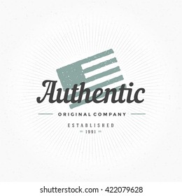 USA Flag Hand Drawn Design Element in Vintage Style for Logo or Label Hunting club Retro vector illustration Flag Silhouette.