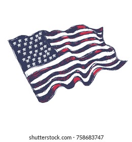 USA Flag Hand Drawn on White Background. Vector illustration