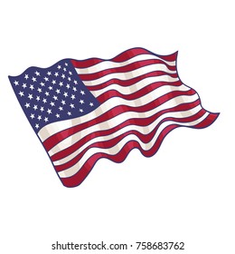 USA Flag Hand Drawn on White Background. Vector illustration