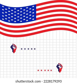 USA flag and hand icon presidents day background. USA flags in their hands and stars on a blue background.