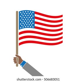 USA flag in hand icon vector EPS 10, abstract sign flat design,  illustration modern isolated badge for website or app - stock info graphics