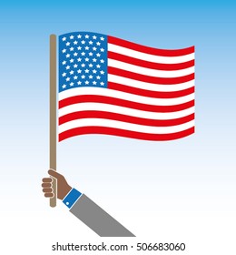 USA flag in hand icon vector EPS 10, abstract sign flat design,  illustration modern isolated badge for website or app - stock info graphics