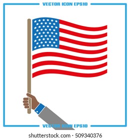 USA flag in hand icon vector EPS 10, abstract sign flat design,  illustration modern isolated badge for website or app - stock info graphics