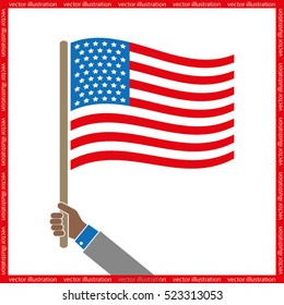 USA flag in hand icon vector EPS 10, abstract sign flat design,  illustration modern isolated badge for website or app - stock info graphics