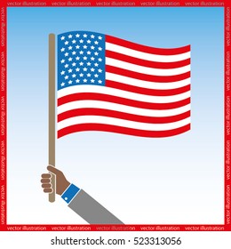USA flag in hand icon vector EPS 10, abstract sign flat design,  illustration modern isolated badge for website or app - stock info graphics
