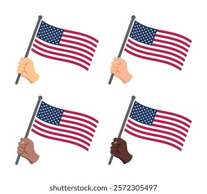 usa flag in hand icons set, national symbol of the United States of America