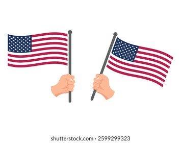 usa flag in hand icons set, national symbol of the United States of America