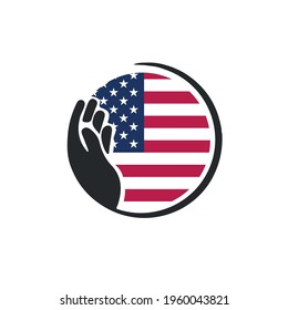 Usa Flag And Hand Showing