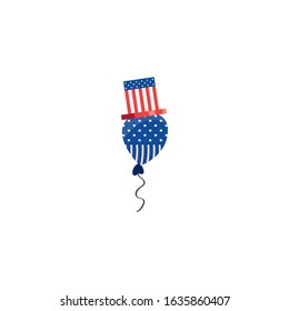 Usa flag hat over balloon design, United states america independence day nation us country and national theme Vector illustration