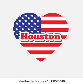 USA flag. Heart with flag of USA .  America, Houston