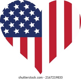 USA flag heart isolated on white background vector , American flag