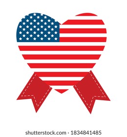 Usa flag heart with ribbon design, United states independence day and national theme Vector illustration