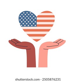 USA flag in heart shape. 4th July Independence Day of the USA. Love for the country. Vector illustration in flat style