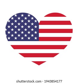 USA flag in heart shape - Independence Day USA with motivational text. Good for T-shirts, Happy july 4th. Independence Day USA holiday. Love United States of America. Us