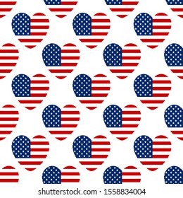 USA flag heart shape seamless pattern vector background.  