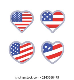 USA flag in heart shape. United States of America national symbol. American love.