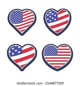 USA flag in heart shape. United States of America national symbol. American love.