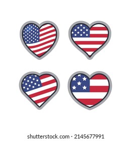 USA flag in heart shape. United States of America national symbol. American love.