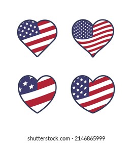 USA flag in heart shape. United States of America national symbol. American love.