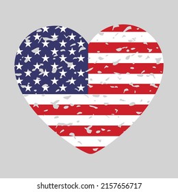 USA flag heart shape vector illustration. Grunge American flag Svg cut file. 4th of July shirt design svg