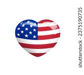 USA Flag Heart Symbol. US Flag Icon in the Shape of Heart isolated on white background. Flag of United States of America with Love symbol. Conceptual symbol. Love for the country. Stock 3D Vector Icon