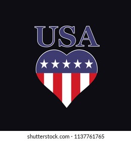 USA Flag Heart Tshirt Design. Vector.