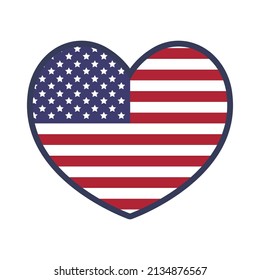 USA flag heart. United States of America national symbol. American love emblem. 