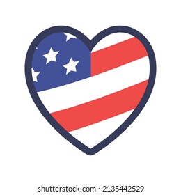 USA flag heart. United States of America national symbol. American love emblem. 