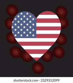USA flag heart. vector illustration solated on black background