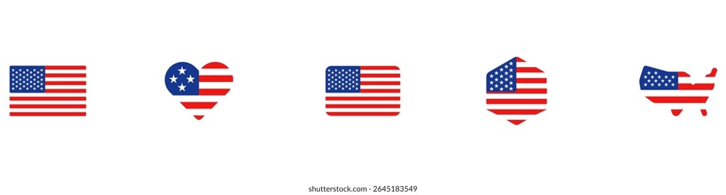 USA flag icon. American flag icon set. Vector Illustration. 