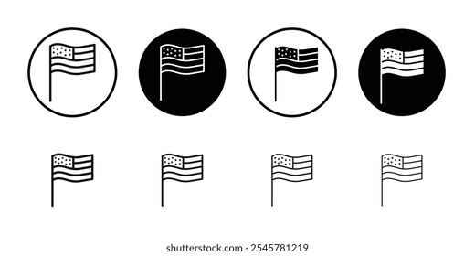 USA flag icon flat line symbol set.