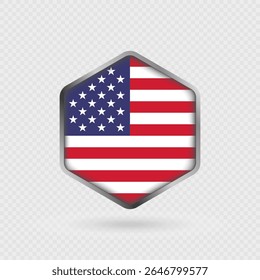 Ícone da bandeira dos EUA em forma de hexágono.
