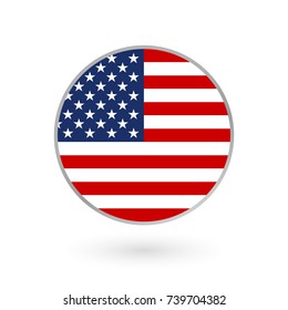 USA flag icon isolated on white background. United States round badge. American emblem. Vector illustration. 