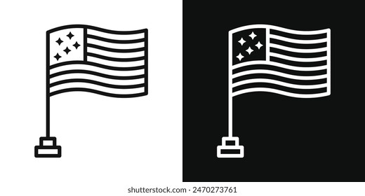 USA flag icon pack. Black and white US flag vector sign. America country flag icon.